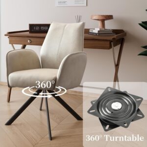 Chaise longue pivotante à 360° - Siège rembourré en cuir imitation beige, base en acier allié X et cadre en bois dur pour le bureau, la salle à manger, les salles de réception - Assemblage facile, aucune électricité requise, chaise confortable, accents en bois élégants, confortable siège en flanelle