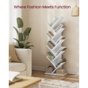 Étagère Arbre, Bibliothèque à 9 Niveaux, Grande Bibliothèque, Étagère d'Angle Gain de Place, Arbre à Livres, Peut Contenir des Livres, des CDs, des Jeux, pour Chambre à Coucher, Salon, Bureau à Domicile, Blanc Nuage ULBC11WTV1