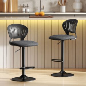 Lot de 2 Tabourets de Bar, Tabourets Pivotants Modernes à Hauteur Comptoir, Chaises de Bar Réglables en Hauteur avec Repose-Pieds et Dossier Creux pour Îlot de Cuisine, Salle à Manger, Noir