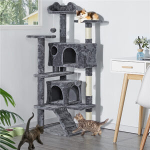Arbre à Chat, Grand Condo pour Chat, Tour d'Arbre à Chat avec 2 Condos & 2 Balles & 3 Griffoirs Tour d'Arbre à Chat Multiniveaux d'Intérieur pour Chatons & Chats Petits/Moyens, Hamac et Grotte, Cadeau de Noël pour chat, Gris Foncé/Noir/Gris Clair/Beige/Bleu Marine