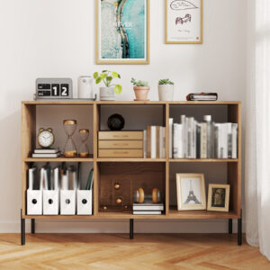 Étagère à 6 cubes, bibliothèque ouverte à 3 niveaux avec 5 pieds en métal, organisateur de rangement cubique avec étagères réglables, étagères d'exposition modernes pour salon, bureau, chambre, bureau, naturel