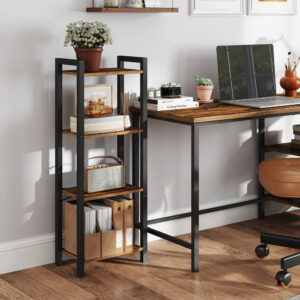 Étagère haute à 4 niveaux, bibliothèque avec cadre en acier, étagère pour salon, bureau à domicile, bureau, 9.4 x 15.7 x 42.1 pouces, style industriel, marron rustique et noir