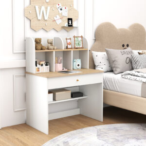 Bureau d'étude pour enfants, table d'écriture en bois pour enfants avec garde-manger et tiroir pour 3 ans et plus, poste de travail informatique pour étudiant pour chambre à coucher à domicile