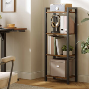 Étagère Haute à 4 Niveaux, Bibliothèque avec Cadre en Acier, pour Salon, Bureau, Étude, 9,4 x 15,7 x 42,1 Pouces, Style Industriel, Marron Rustique et Noir