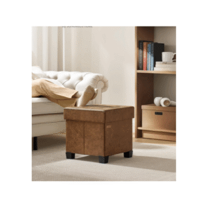 Ottoman de rangement, ottoman cube avec jambes, 38 x 38 x 40 cm, tabouret, repose-pieds, 37 L, cuir synthétique, pour chambre à coucher, salon, dortoir, brun café