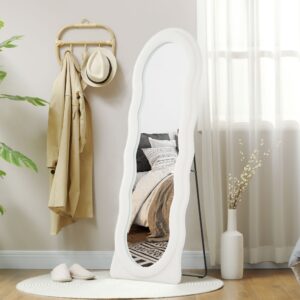 Grand Miroir Long 63" x 24" avec Cadre, Ondulé et Blanc