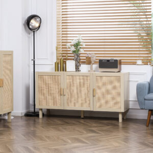Buffet Boho, Armoire à Café avec Portes en Rotin, Naturel
