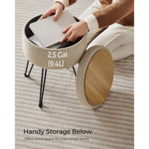 Tabouret de coiffure Chaise, Chaise de coiffure, Petit tabouret ottoman avec rangement, 4 pattes métalliques, pour salle de Cosmétique, pour salon, chambre à coucher, marron