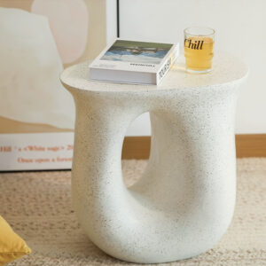 Tabouret de jardin décoratif moderne , table basse en béton, table basse robuste pour patio, tabouret de jardin en faux terrazzo, table basse pour plantes, pour intérieur, couvert, extérieur, 17,7" H, blanc crème