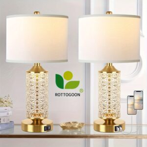 Ensemble de 2 lampes de table avec ports USB, lampe de chevet moderne avec veilleuse LED pour la chambre à coucher, lampes de table pour le salon, le bureau (or) (2 ampoules incluses), adapté aux affaires, aux librairies