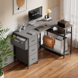 bureau de 47 et 55 pouces avec 1 grand sac de rangement et 3 tiroirs en tissu, bureaux d'économie d'espace pour PC, bureau d'angle avec étagères de rangement, 4 couleurs disponibles, travailleurs à distance, mobilier de bureau, table de bureau, travail à domicile, station de travail PC, mobilier de bureau élégant, station de travail compacte, matériaux de haute qualité, construction robuste, station de travail PC avec tiroirs, bureau d'ordinateur avec tiroir, table de bureau d'ordina