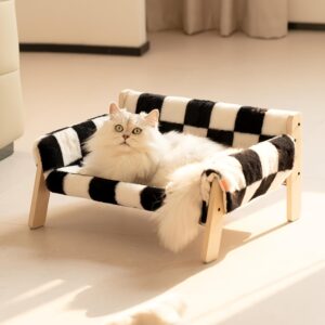 Canapé-Lit en Bois pour Chat avec Housse de Matelas Amovible - Canapé Surélevé pour Chats d'Intérieur, Chaton, Chiots et Petits Animaux - Design Détachable, Adapté à Diverses Espèces