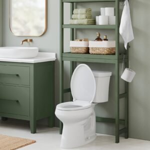 Organisateur de rangement moderne sur toilette avec étagère ajustable - Étagère de salle de bain en bois blanc, support de rangement de salle de bain en fibre de haute qualité monté au sol pour les essentiels de la salle de bain, assemblage facile, rangement de salle de bain, design contemporain, construction en bois, finition élégante, construction robuste, style de vie minimaliste
