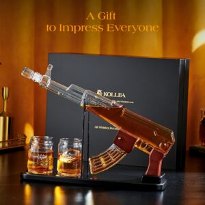 AK-47 Carafe à Whisky avec Chargeur Détachable et Deux Verres de 6,75 oz, Distributeur de Liqueur pour Bar à Domicile, Cadeau Anniversaire ou Anniversaire Drôle pour Hommes, Papa, Lui, Style Militaire Original, Idée Cadeau pour Noël, Halloween, Thanksgiving