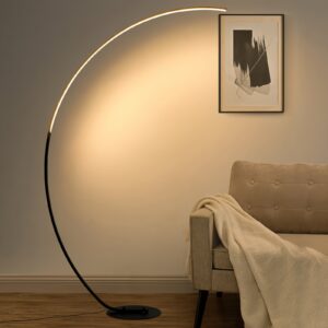 Lampe de sol moderne à arche avec télécommande et variateur - 65 pouces, courbure réglable, température de couleur (3000K-6500K) / Design élégant, branchement prise, idéale pour chambre, bureau - Branchement (sans électronique)