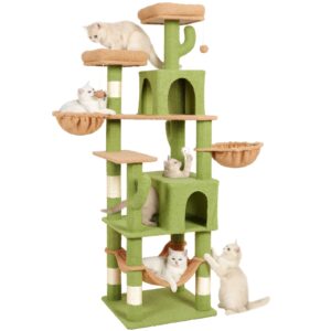 Tour de 71 pouces | Condo en peluche multi-niveaux avec 6 griffoirs, 2 perchoirs, 2 grottes, hamac, fabriqué en panneau de particules