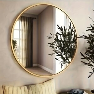 1pc Miroir Mural Rond, Cadre en Acier Inoxydable, Décor Mural, Miroir de Maquillage, Miroir de Vanité en Verre pour Salle de Bain ou Chambre, Décoration d'Intérieur, Accessoires de Salle de Bain