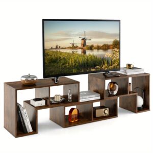 Gymax Meuble TV 3 Pièces Console Moderne Centre de Divertissement Bibliothèque de Rangement Marron