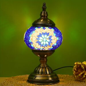 Lampe de table en mosaïque turque marocaine artisanale - Lumière de nuit de chevet alimentée par USB avec base en métal, éclairage réglable à 3 couleurs, décoration vintage du Moyen-Orient pour le salon, la chambre à coucher - Ampoule incluse, aucune pile nécessaire, lampe de salon, conception artistique de la lampe, artisanat soigneux, décoration de la maison, éclairage décoratif, matériaux de qualité supérieure, lumière de chevet décorative, décorateurs de la maison