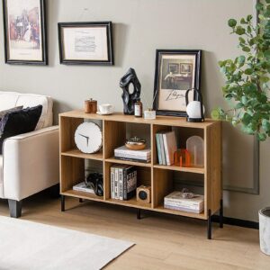 Étagère de Rangement 6 Cases avec 2 Étagères Réglables, Finition Bois Naturel - Meuble en Bois Massif et Panneaux pour Chambre, Salon ou Bureau - Montage Facile, Kit Anti-Basculement Inclus, Hauteur 27